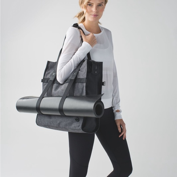 lululemon athletica Handbags - Lululemon Follow Your Bliss Tote Black Gray Gym Yoga Travel Laptop Carryall Bag